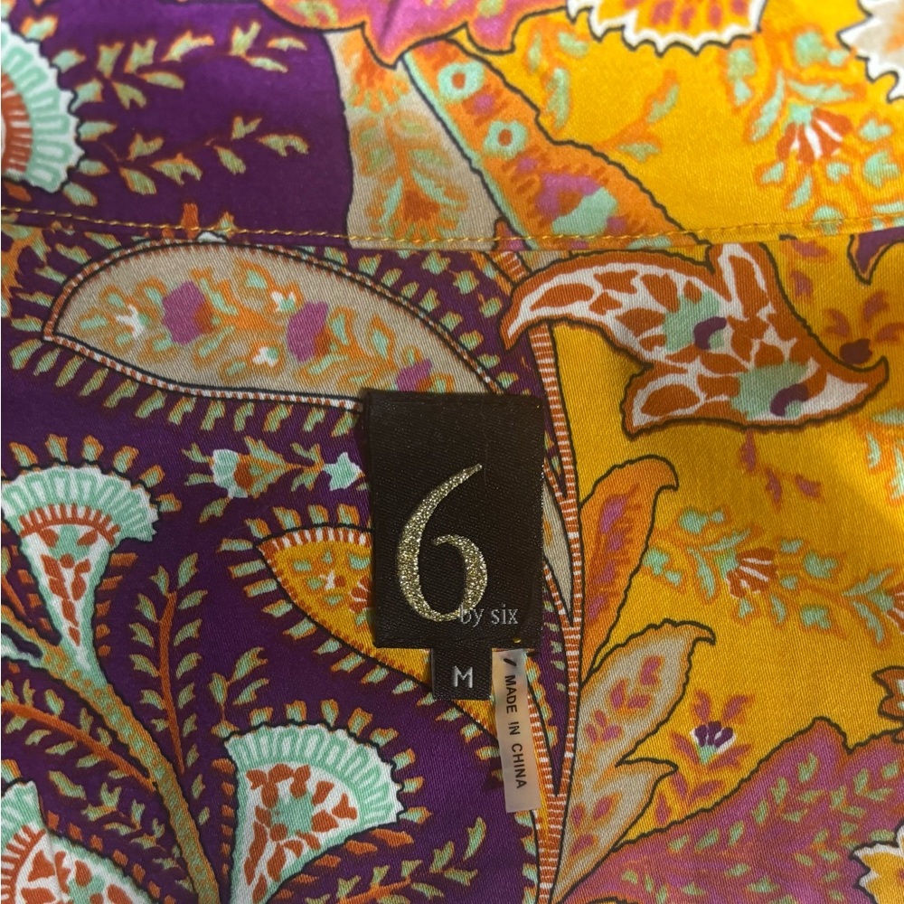 6 by Six Paisley Cropped Blazer Jacket Women’s Medium Yellow Purple Boho Cotton - Picture 6 of 10